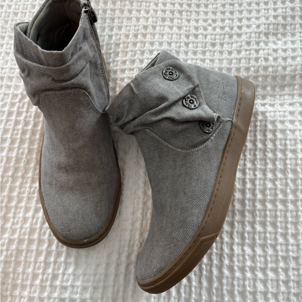 Blowfish Gray Canvas Kids Ankle Booties with Button Detail